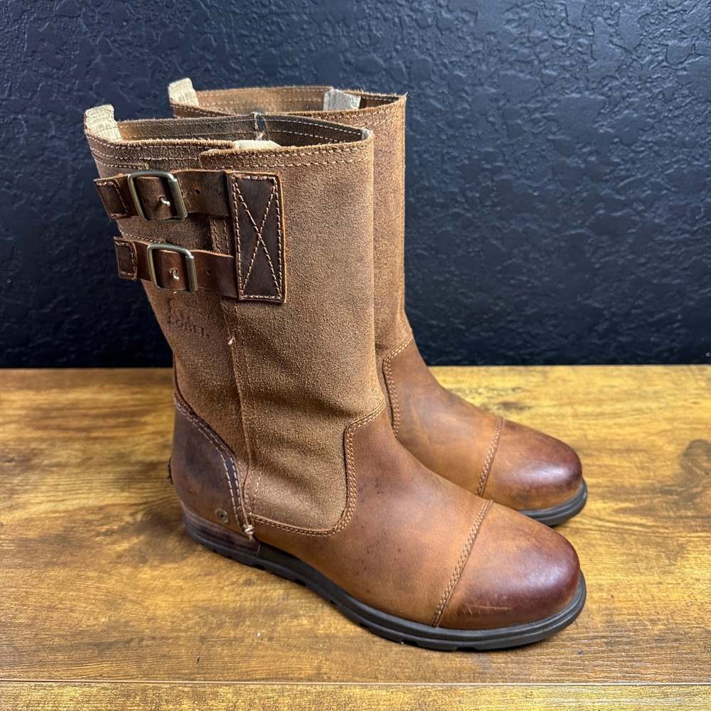 Sorel Major Carly NL2166-242 Brown Leather Suede Buckle Boots Womens Size 6.5